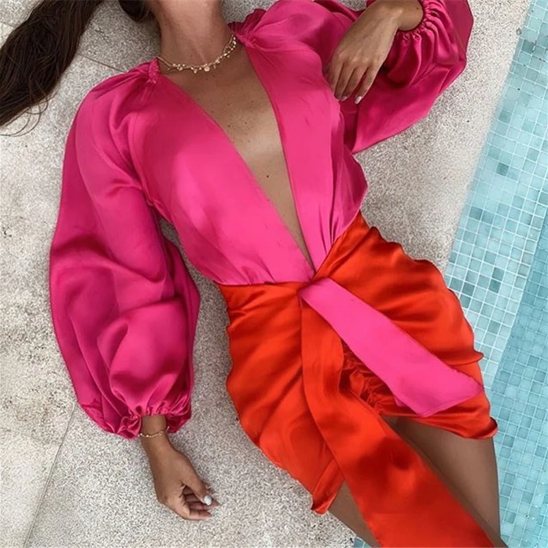 

Clothing Women Sexy Deep V Neck Lantern Long Sleeve High Waist Sexy Bodycon Club Party Dresses Belt Slim Elastic Mini Christmas