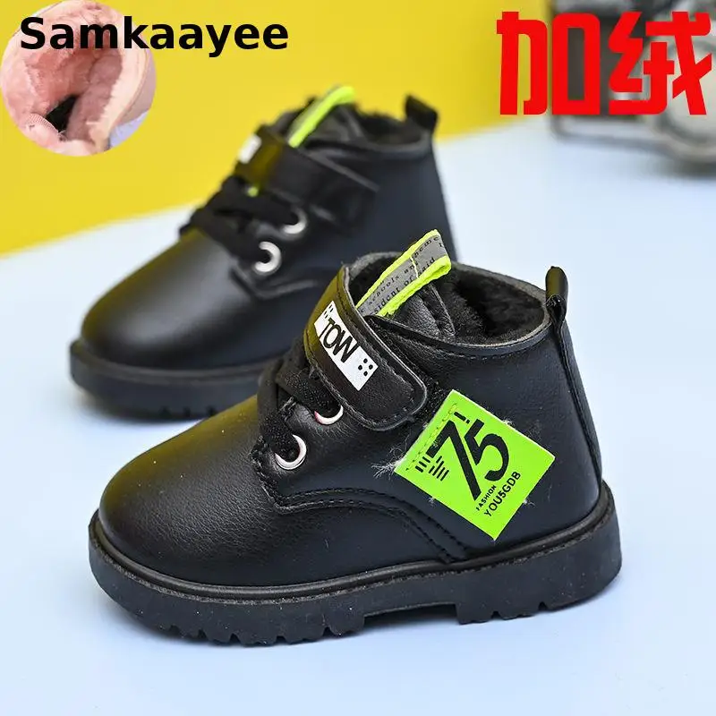 0-5y Children Shoes Kids Boots Winter Baby Martin Boats Boys Girls Ankle Snow Toddler Pu Leather Plush Non-Slip Sneakers 2 |