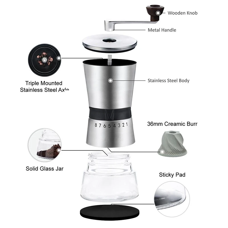 Ручная кофемолка, керамическая мельница с регулируемой настройкой, портативная ручная кофемолка для путешествий, песочные часы, лучший