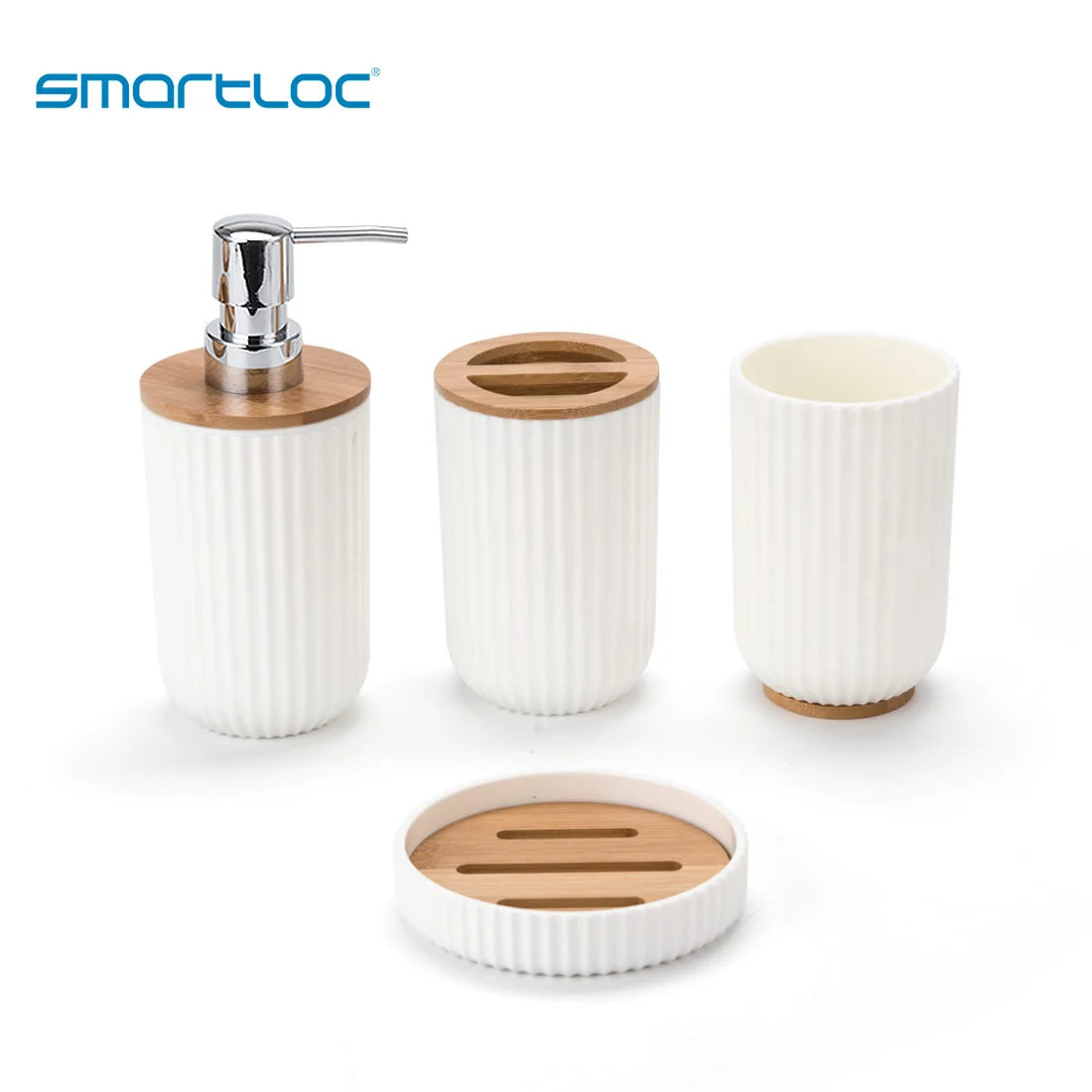 Smartloc пластиковый бамбуковый набор аксессуаров для ванной, держатель для зубной щетки, туалетная щетка, диспенсер для мыла, органайзер для макияжа, зеркало - Цвет: BPO-3058-3