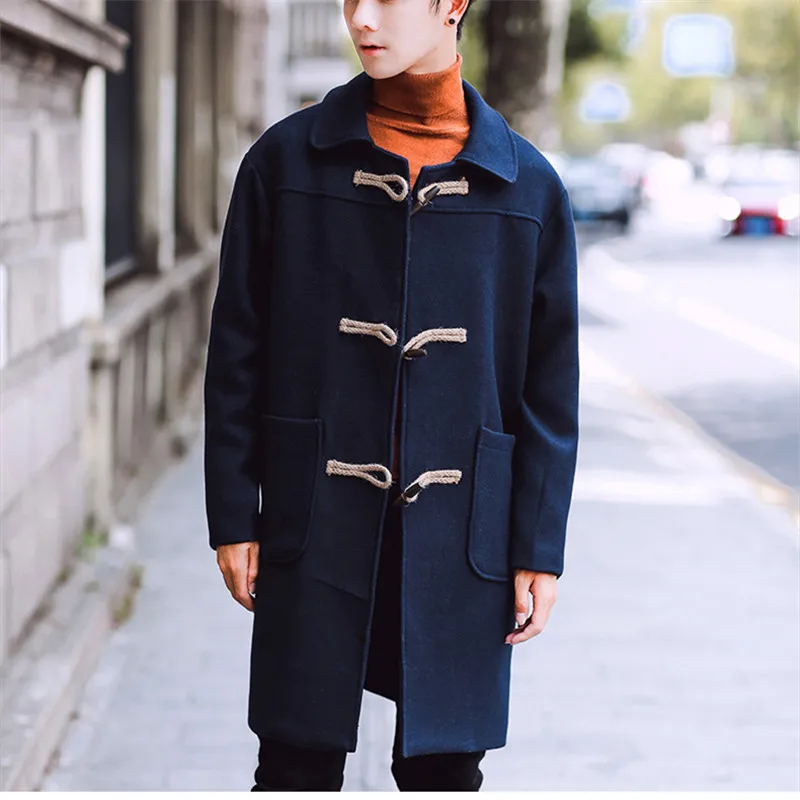 Plus Size 3XL Loose Korean Style Wool Mens Coats Overcoats Fashion Winter Dress Coat Mens
