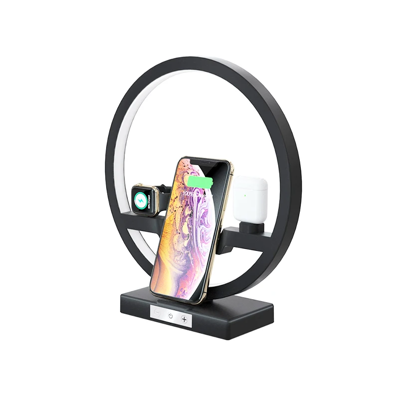 4 in 1 Qi Wireless Charger for iPhone X 11 Dock Station Apple watch 3 Airpods Adjustable LED Desk Lamp | Мобильные телефоны и