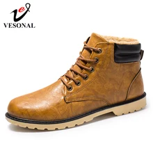 VESONAL/ г. Зимние рабочие ботинки для повседневной мужской обуви теплая короткая плюшевая обувь кроссовки для взрослых Мужская прогулочная обувь в деловом стиле