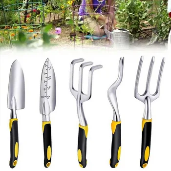

5pcs Silicone Handle Transplanting Digging Tools Fork Trowel Rake Weeder Garden Planting Digging Tool Set