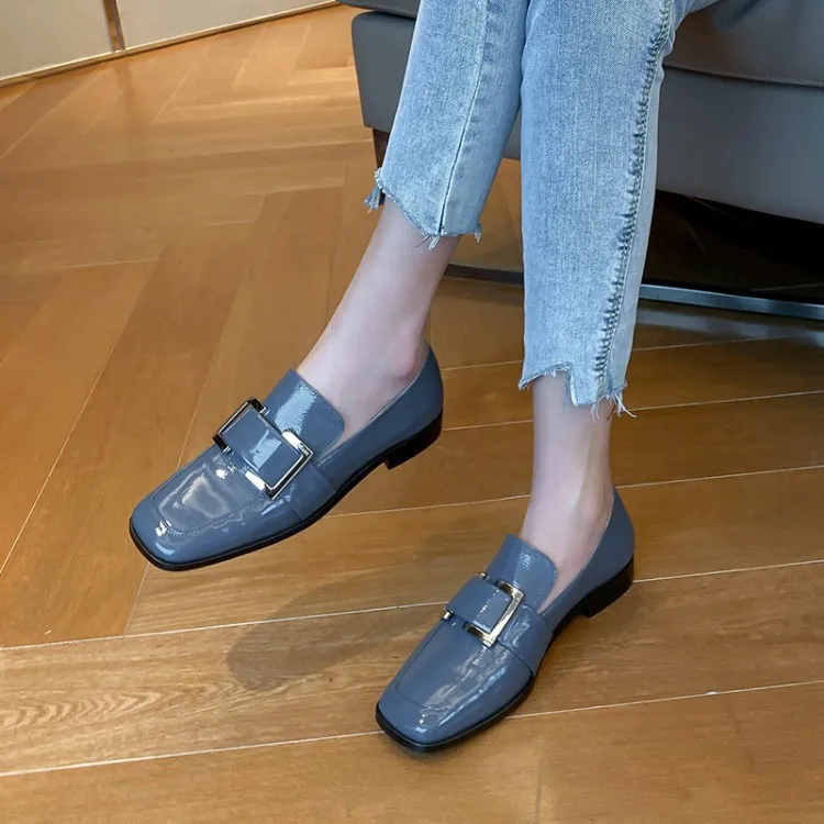 

Simple Versatile Spring And Autumn Mouth Shoes Women's Chunky-Heel Low Heel Square Head Metal Square Buckle WOMEN'S Shoes