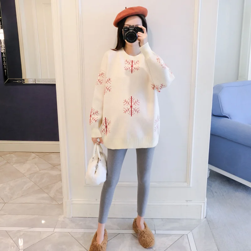 6077# Autumn Winter Large Size Loose Maternity Sweaters Thicken Pullovers Clothes for Pregnant Women Snow Pregnancy Clothing