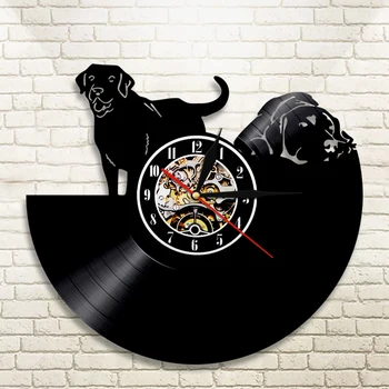 

Dog Vinyl Wall Clock Animals Vintage Modern Home Decorative Wall Art Led Light Remote Controller Dog Lover Handmade Gift