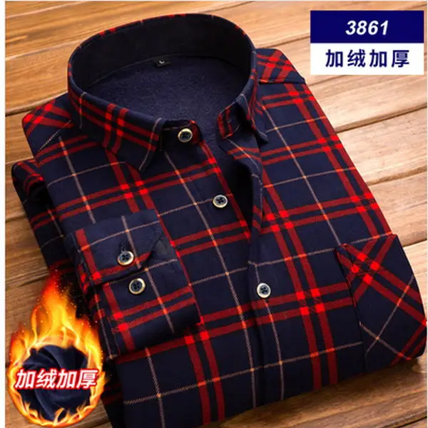 Los hombres de с длинными рукавами рюхтина de сна franela de algodón único однобортный Camisa клетчатая impreso добавить Лана де invierno cálido otoño - Цвет: 3861