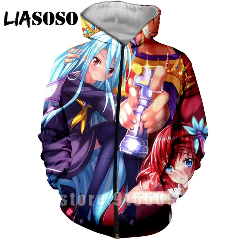LIASOSO, аниме, 3d принт, хип-хоп, для мужчин, для покера, для женщин, без игры, без жизни, модные, Harajuku, футболки, Забавные Рубашки, homme ZipHoodie, пуловер