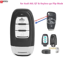 Keyecu Модернизированный смарт-пульт дистанционного ключа оболочки чехол 3 кнопки Fob для Audi A6L Q7& Keyless-go флип-модель(только оболочка) с неразрезанным лезвием