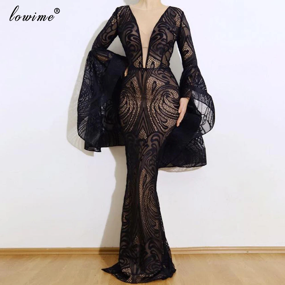 Черное вечернее длинное платье, Формальное, труба, Vestidos De Fiesta De Noche, мусульманское платье для выпускного вечера, для особых случаев