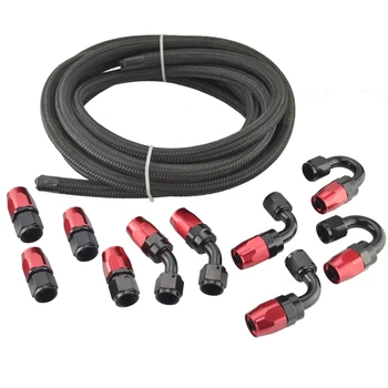 

5 Meter AN8 Nylon & Stainless Steel Braided Hose+8AN Hose End Adaptor Fittings Kit Oil/Fuel/Water Hose Line Black&Red