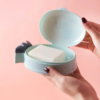 

Cartoon Pineapple Lettered Soap Dish Wiith Cover Small Handles Soap Tray Portable Travel Sealed Dustproof Soap Storage Box