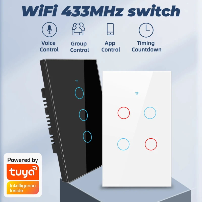 Умный сенсорный выключатель Tuya Wi-Fi + 433 МГц с/без нейтрального провода таймер для