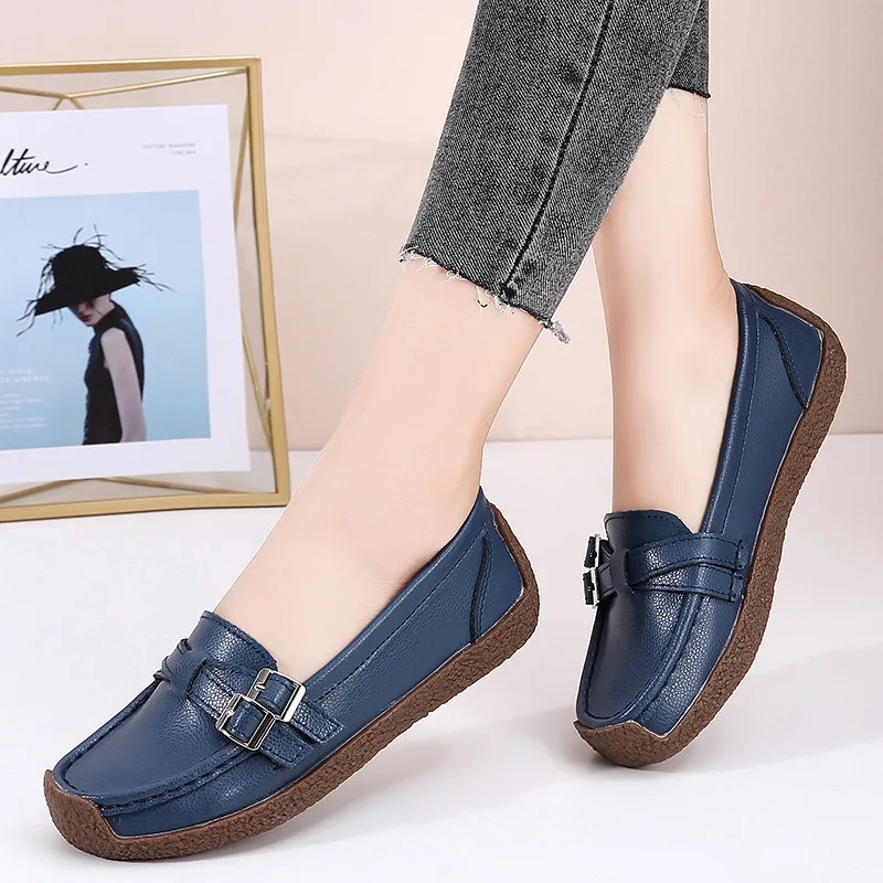 Mocasines planos informales de piel auténtica mujer, calzado sin Ballet, talla 35-42, 2021 AliExpress Calzado