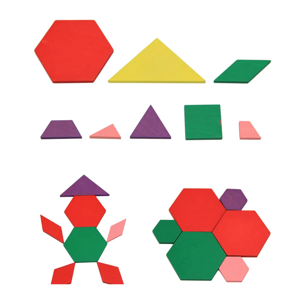  Wooden Colorful Geometric Tangram Puzzles Teaching Math Educational Kids Toy - 4000405475392