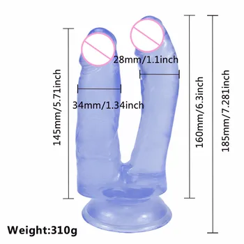 Double Penetration Dildo Sex Toys For Lesbian Couples Two Head Ended Penis Women Masturbator Soft Jelly Big Penis Strong Sucker 2