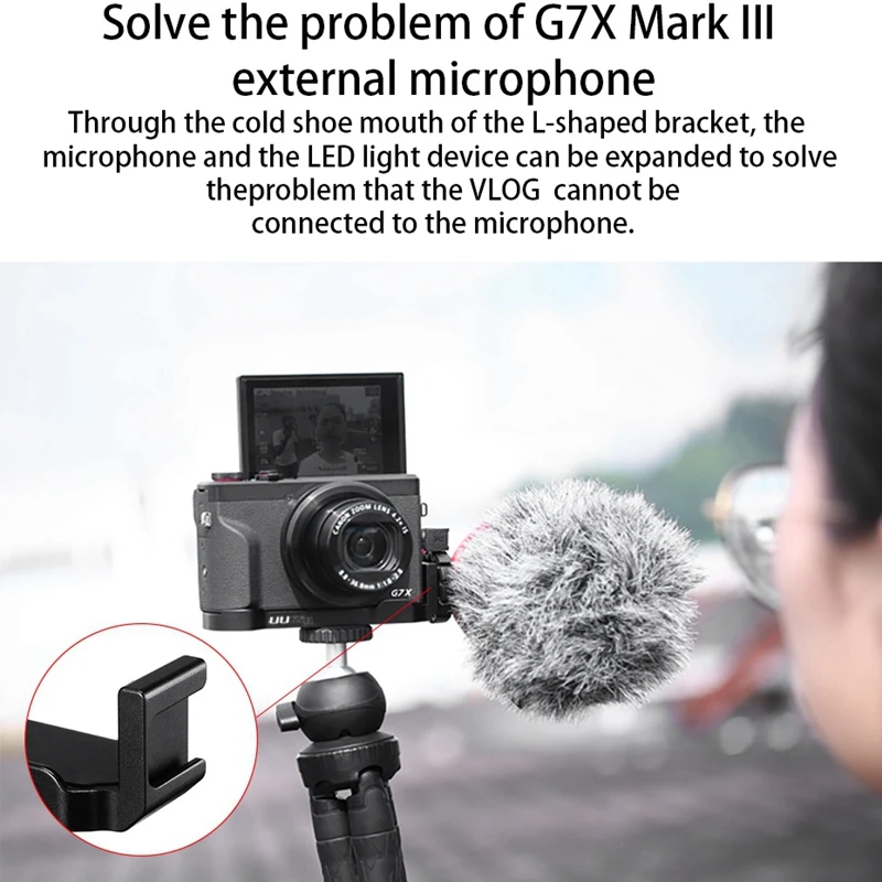 ABKT-UUrig R016 микрофон L Пластина для Canon G7X Mark III удобный Алюминиевый l-кронштейн с холодным башмаком для микрофона светодиодный светильник
