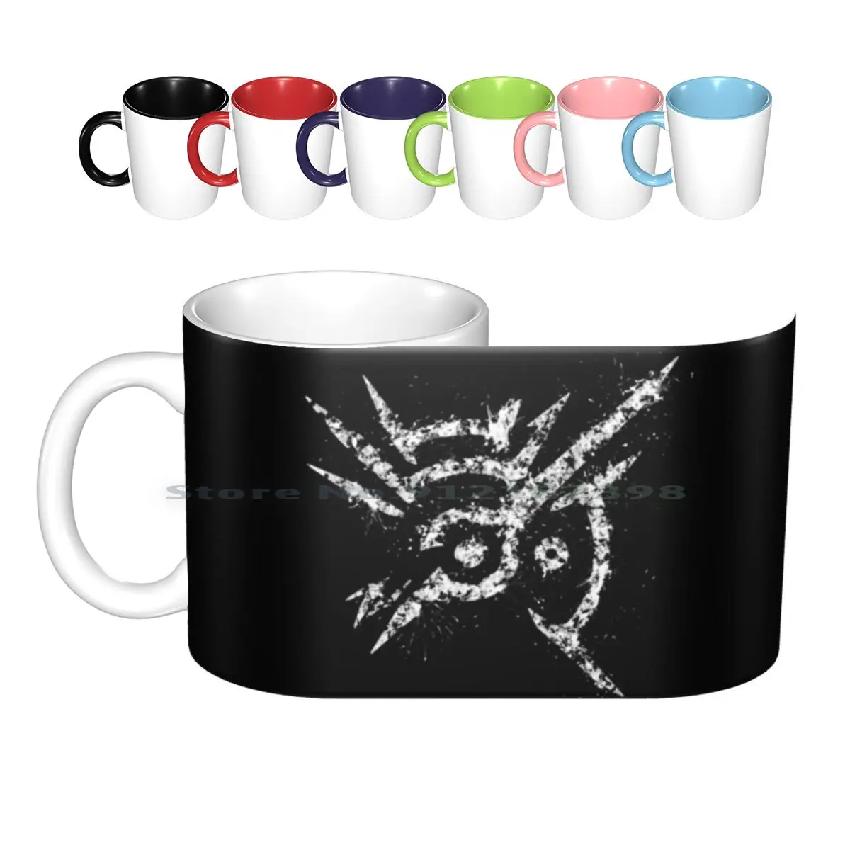 Dishoned-Outsider Mark Tazze In Ceramica Tazze Da Caffè Tazza Da Tè Al Latte Disonored Outsider Mark Lines Eye Splat Splatter Bianco Nero