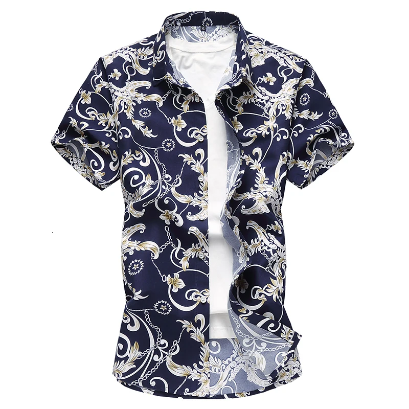 

2019 Summer Fashion New men Casual Short Mouwen Beach Print Shirt /Man Vacation Flowers Shirts