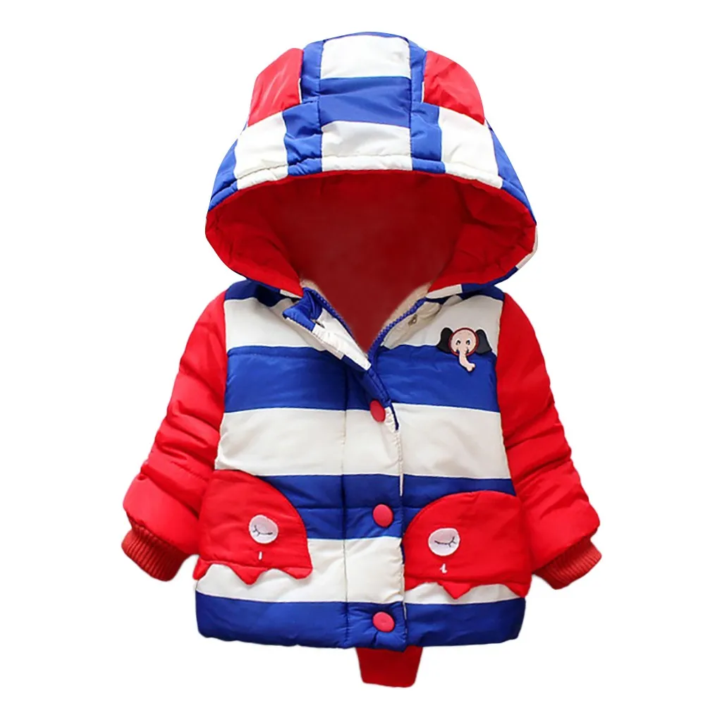 Winter Keep Warm Children Kids Boys Girls Clothes Winter Cartoon Printed Patchwork Color Zipper Cotton Jacket Hooded Coat