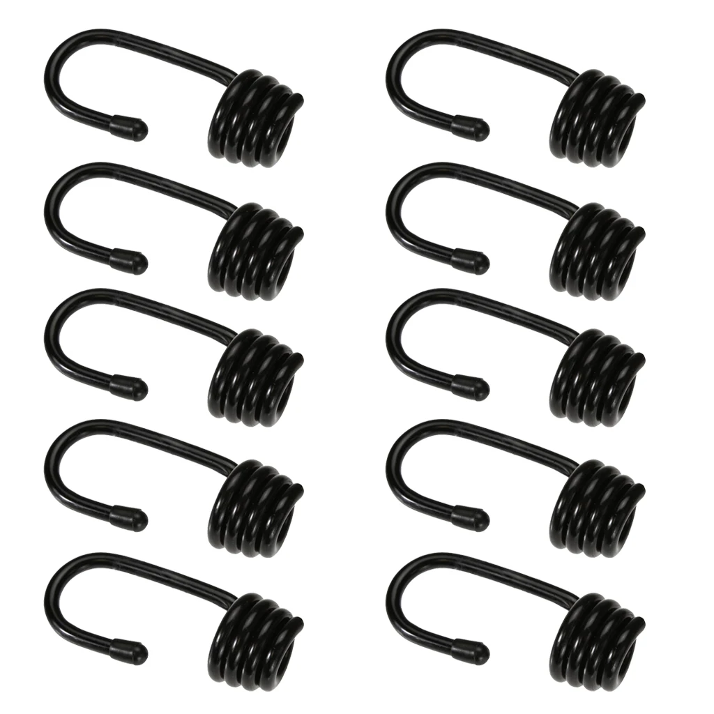 10 Pcs Steel Plastic-coated Bungee Shock Cord Hook Spiral Wire Hooks for 8mm Elastic Rope, Strong
