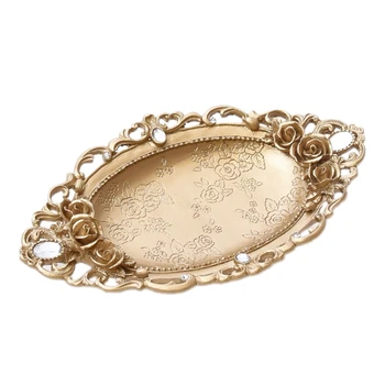 

Golden Resin Jewelry Tray Storage Organizer Jewelry Ring Necklace Desktop Finishing Rose Home Decoration Ornaments