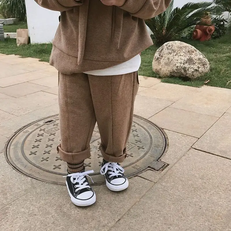 Kids Girls Outfits Clothes Hooded Long Sleeve Korean Version Child T-shirt Solid Tops+Pants Solid Color Clothes Sets Drop