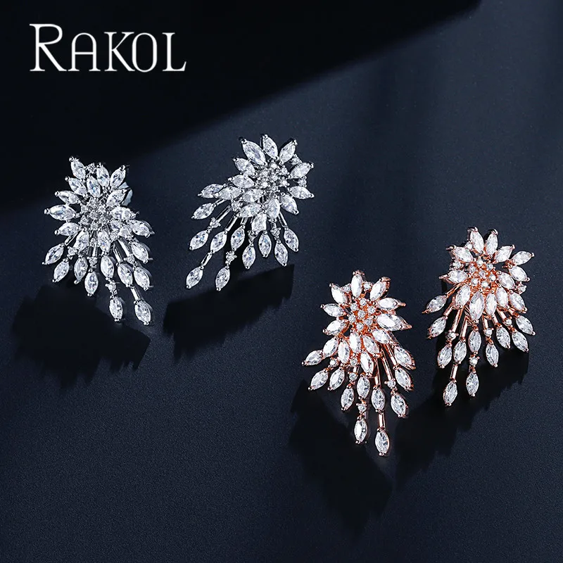Женские блестящие серьги-капельки из фианита RAKOL элегантные вечерние серьги с