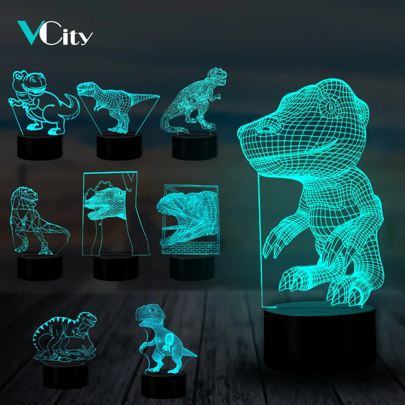 VCity динозавр 3D тираннозавр ночник сенсорное Дистанционное основание 7 цветов
