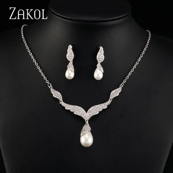 

ZAKOL Classic Unique Design Luxury Pearls Choker Necklace Stud Earrings Bridal Jewelry Sets Women Wedding Accessories FSSP414