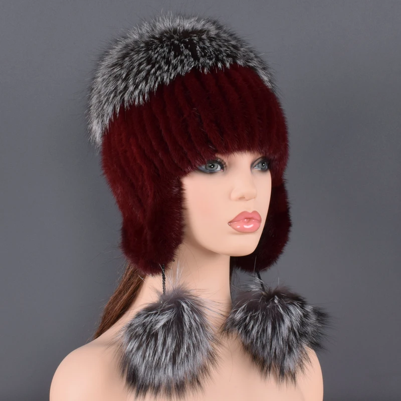 Natural Fur Hat For Women Real Mink Fur and Fox Fur Handmade