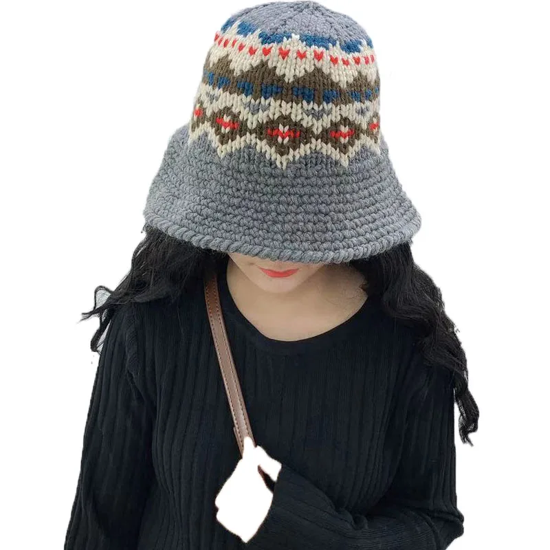 

Winter knitted Bucket Hats Winter Bucket Hat For Women Girl Solid Thickened Soft Warm Cap Outdoor Lady