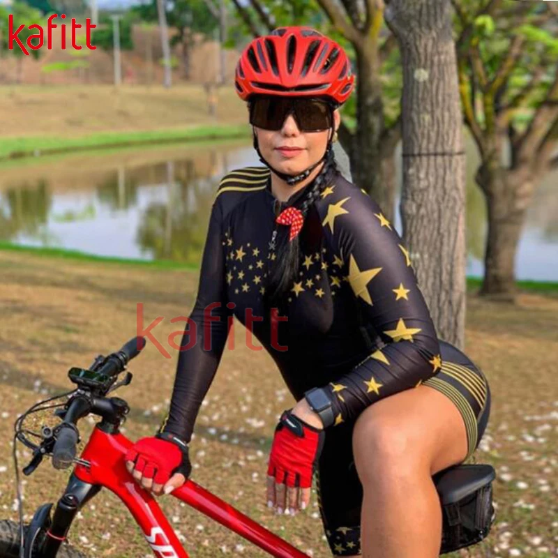 Calfette New Women's Triathlon Special Sportswear Long Sleeve Cycling Suit Sexy Tight Shirt Cycling Suit GO Black Jumpsuit 5