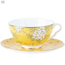 Английский день чашка костяного фарфора кофейная чашка блюдце набор ручная роспись золото роскошный керамический ситечко таза кафе свадебный подарок E5