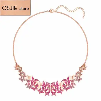 

QSJIE High quality SWA a group of red butterflies a noble lady Necklace