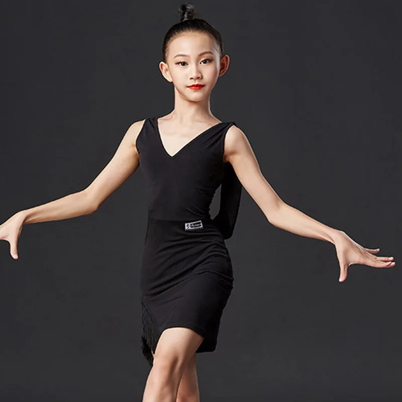 Latin Dance Dress Children Fashion V-Neck Halter Girls Performance Wear Kids Rumba Cha Samba Tango Dancing Dresses DN6203 | Тематическая
