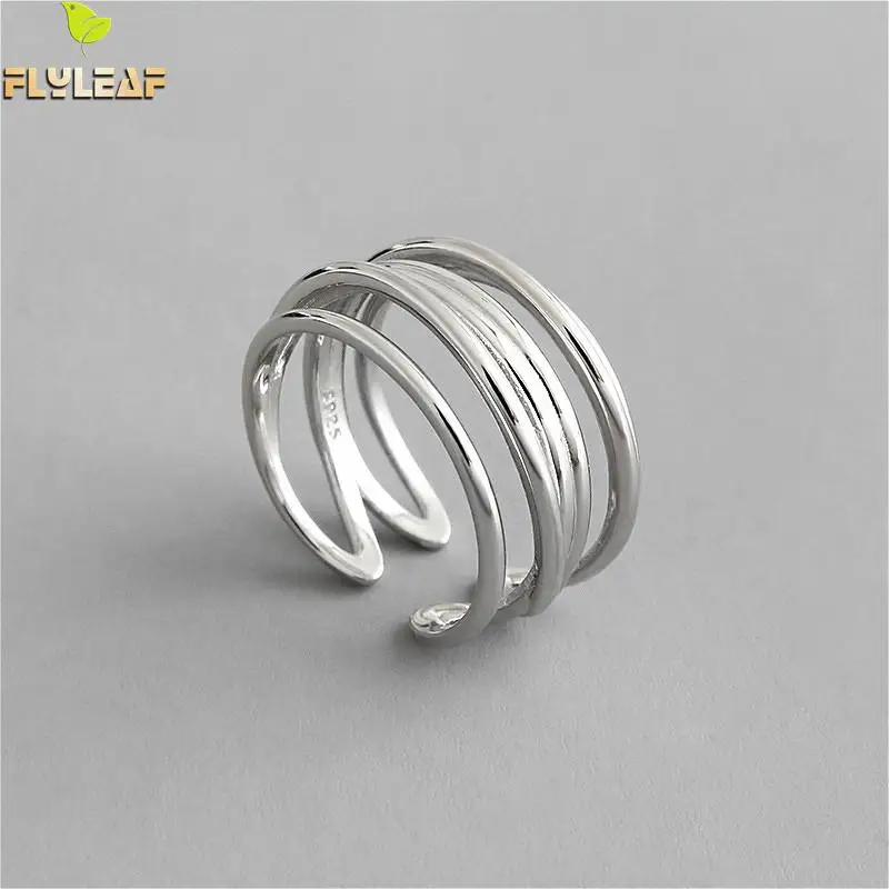 

Flyleaf Ins Multi-layer Line Winding Real 925 Sterling Silver Rings For Women Fine Jewelry Open Ring High Quality Gift Designer