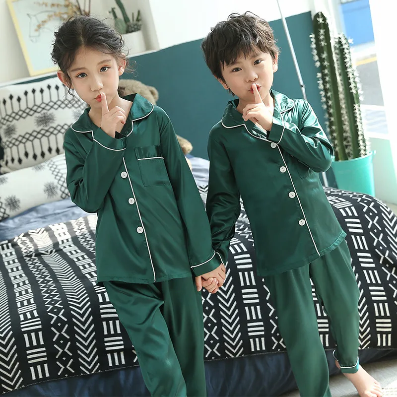 

Boys' Pajama Summer Viscose Children Silk Baby Thin Type for Spring And Autumn Big Boy Long Sleeve Homewear Set
