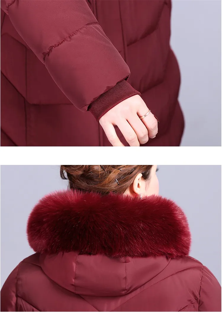 Большие размеры, XL-6XL, зимние парки, женская утепленная пуховая куртка с капюшоном, средней длины, женские теплые пальто с меховым воротником, G547
