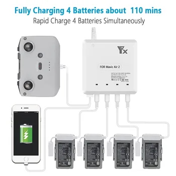 

6-in-1 USB Charger Four Batteries Charging Hub For DJI Mavic Air 2 Drone Remote Control Lightweight Mini Charger Charging Hub