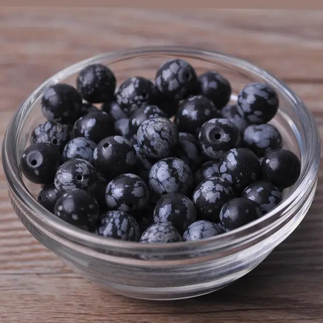 Round 4mm 6mm 8mm 10mm 12mm Natural Stone Rock Loose Spacer Beads lot for Bracelet Jewelry Making Findings DIY Crafts Spots Obsidian