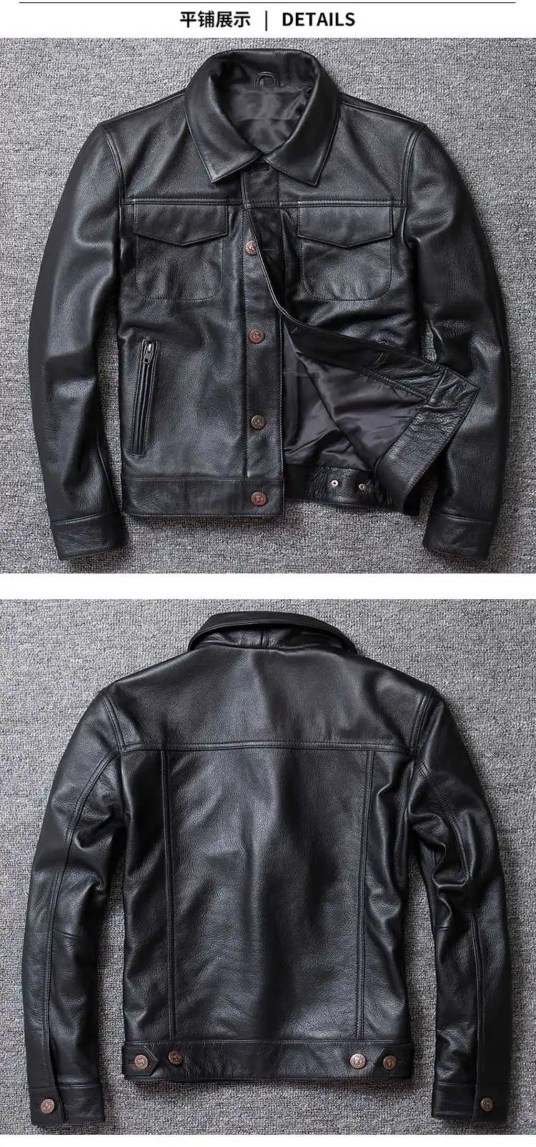 Мужская куртка из натуральной коровьей кожи, однобортное короткое пальто, Chaqueta Cuero Hombre U1213 KJ1450