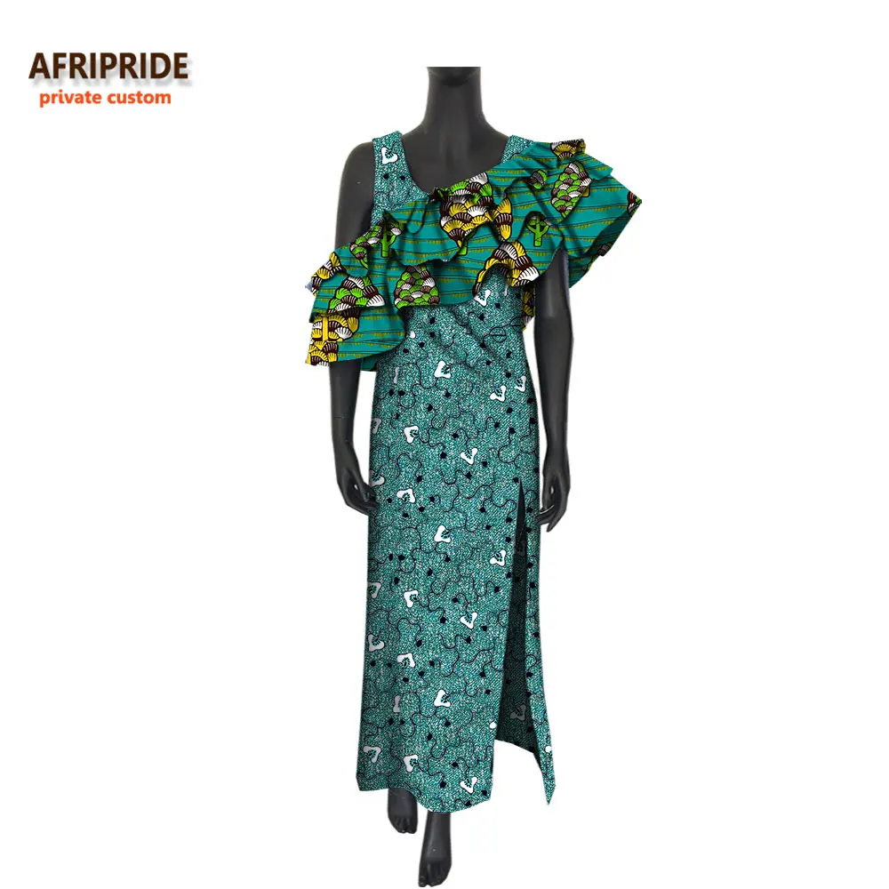 2019 Африканский весеннее платье для женщин AFRIPRIDE длина до лодыжки без рукавов + Съемный каскадные рюшами украшения A7225139