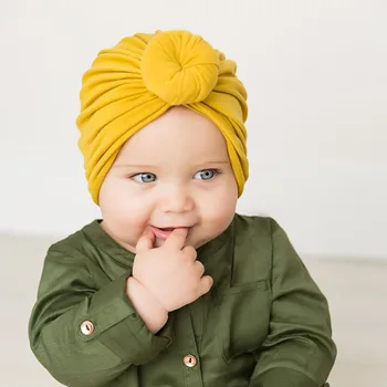 

Cotton Solid Infant Fold Pleated Hat BeBes snails Bow donut Turban Knotted Girls Boys Cap Hat Infant Warm Head Hoop Kids Beanies