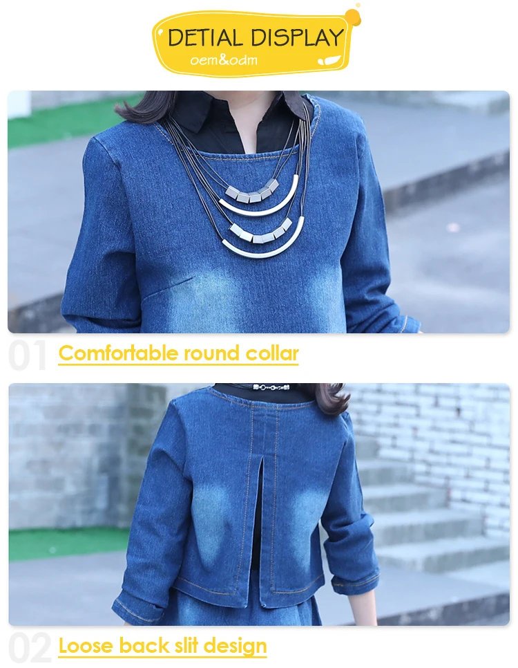 Fall Fashion Cowgirl Children Dress Suits Denim Girls Cowboy Matching Petite Dress And Long Sleeve Denim Top Set