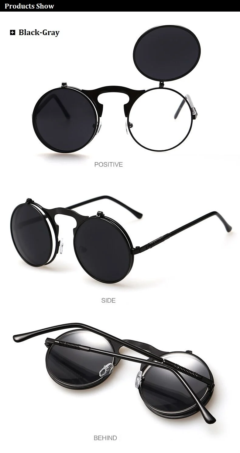 ray ban sunglasses women Retro Flip Round Sunglasses Men Women Metal Steampunk Style Sun Glasses Male Female Double Circular Clear Lens Eyeglasses fashion sunglasses