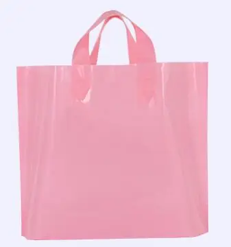 50pcs 30*20*8cm Thicken clothing bag Custom Logo Plastic Bag With Handle Large Shopping Bag Jewelry Garment Package Bags - Цвет: Розовый