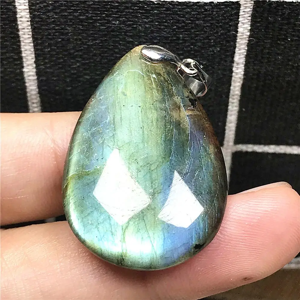 

Natural Yellow Blue Labradorite Pendant Jewelry For Woman Man 35x23x6mm Beads Silver Crystal Water Drop Moonstone Stone AAAAA