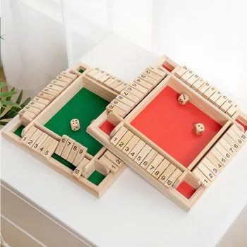 

Deluxe Four Sided 10 Numbers Shut The Box Board Game Set Mathematic Traditional Pub Board Dice Party Club Drinking Games Adults